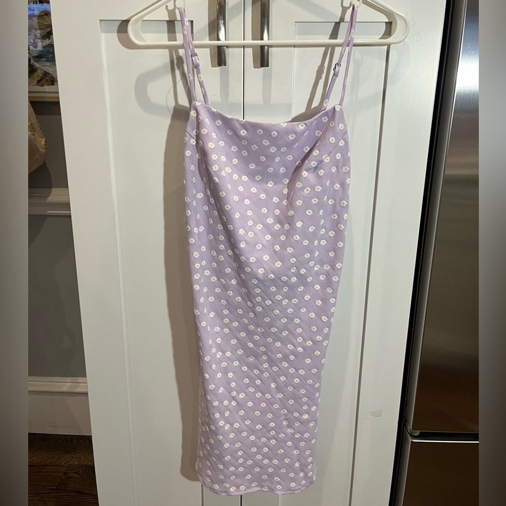 Blossom purple mini dress, straps with daisy pattern US 2 (AU 8)